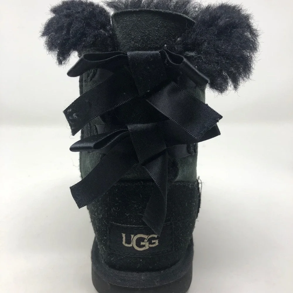 Ugg Bailey Bow Tie Boot Black Faux Fur Lined Girls 11 Winter Cozy